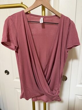 Balance Collection Dusty Rose Short Sleeve Wrap Knot Top